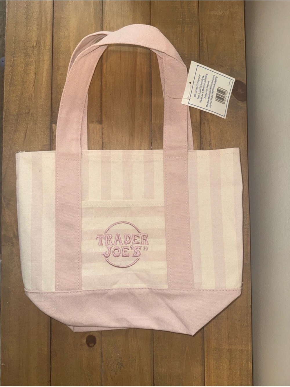 Traders Joe’s Pink Striped Canvas Tote Bag